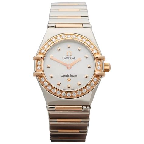 omega white gold and diamond ladies watch|ladies omega constellation diamond bezel.